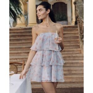Abercrombie & Fitch Floral Ruffle Tiered Mini Dress Light Blue Women's  Size XL